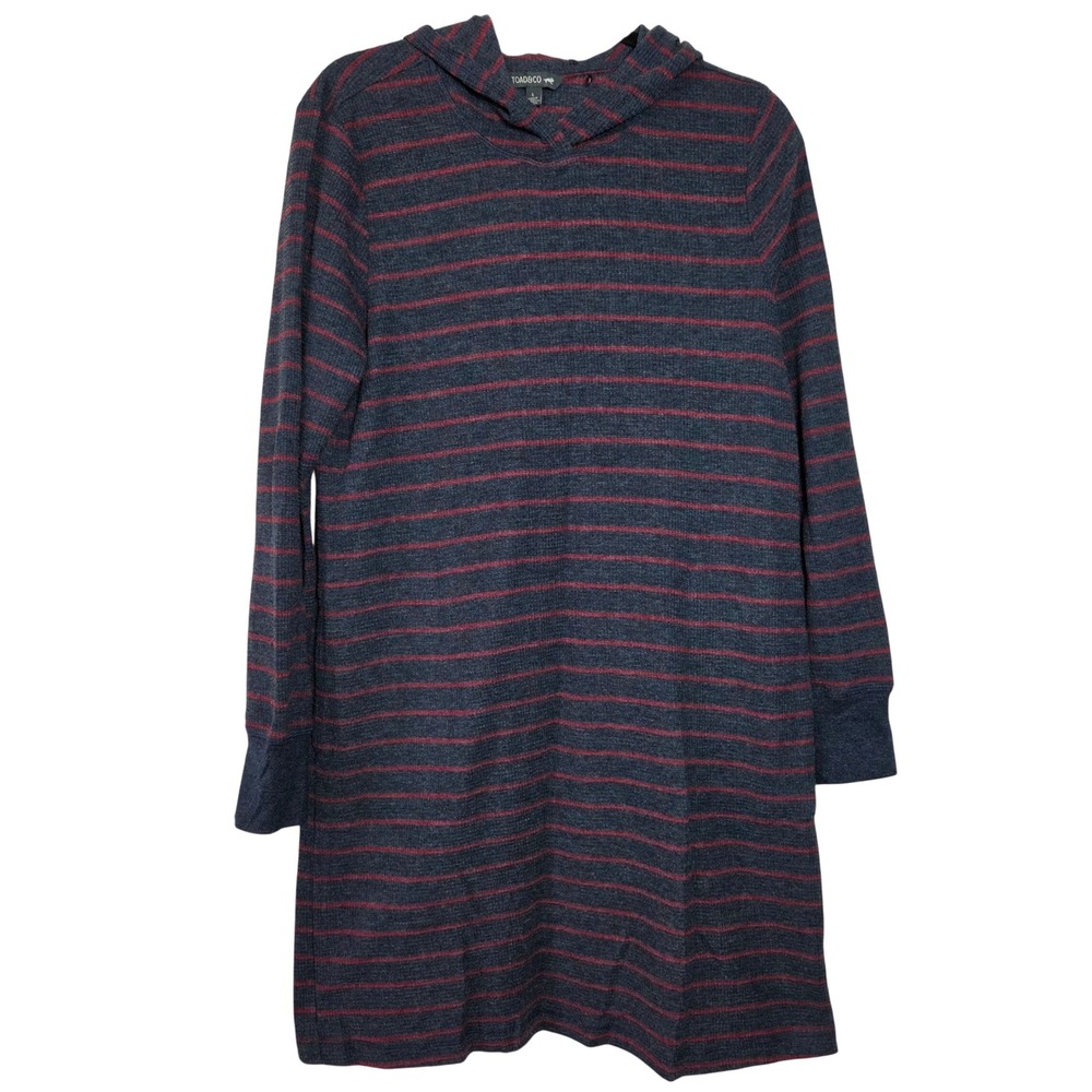Toad & Co Organic Cotton Hoodie Dress‎ Waffle Knit Stripe Size L